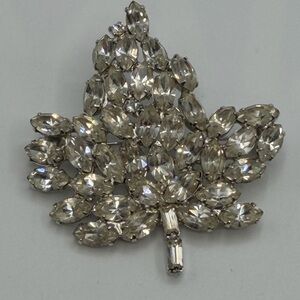 Vintage Clear Crystal Leaf Pin Marquise & Baguette Cut MCM Jewelry